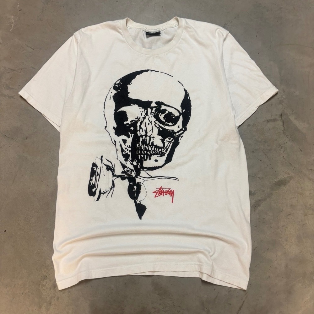 Vintage y2k White Stussy Skull Tee